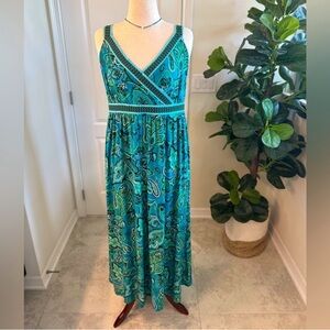 Teal and Green Paisley Maxi Dress, in Women’s Plus Size 1X